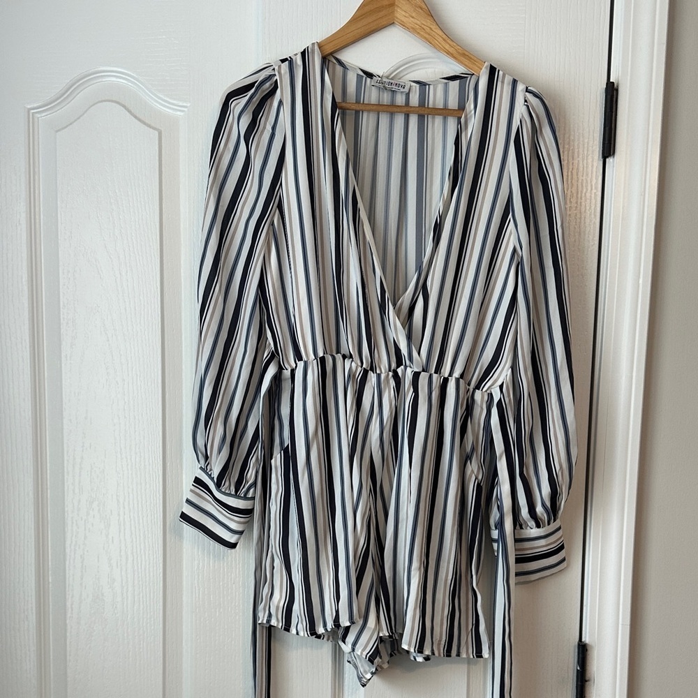 Fashion Nova Black and White Striped romper